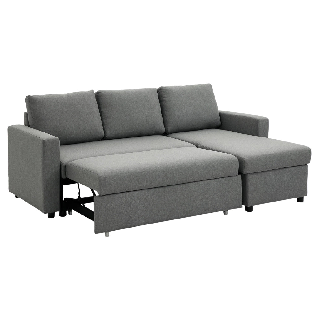 Divano letto angolare con contenitore e chaise longue ¨C Minimal ¨C Tessuto grigio chiaro 211,5x146x85 cm