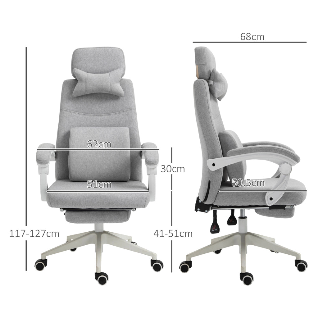 Sedia da ufficio ergonomica girevole con poggiapiedi, schienale reclinabile e rotelle, in poliestere grigio