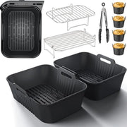 Set di accessori per frittelle a aria calda - 9 pezzi, con forme in silicone e griglia per rostoni