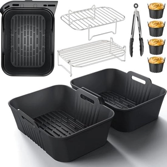 Set di accessori per frittelle a aria calda - 9 pezzi, con forme in silicone e griglia per rostoni