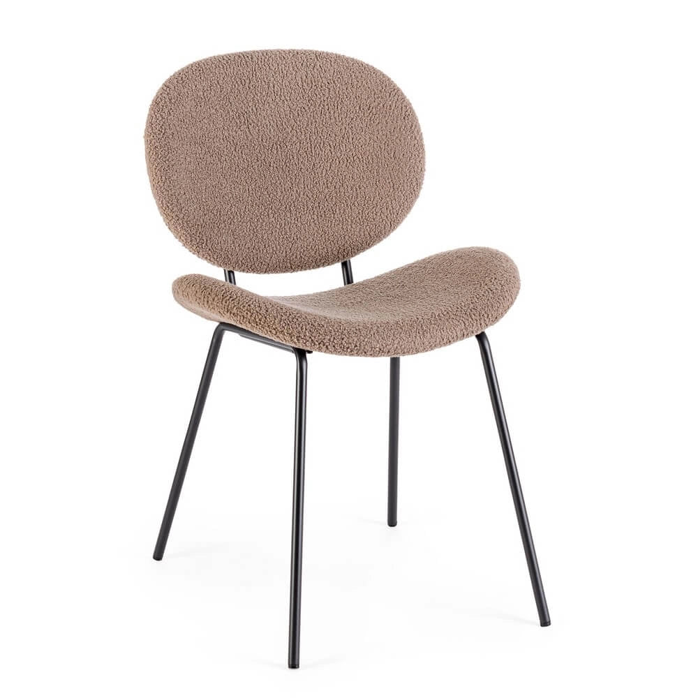 Set di 2 Sedie Imbottite in Tessuto Bouclé con Gambe in Acciaio - VIOLET