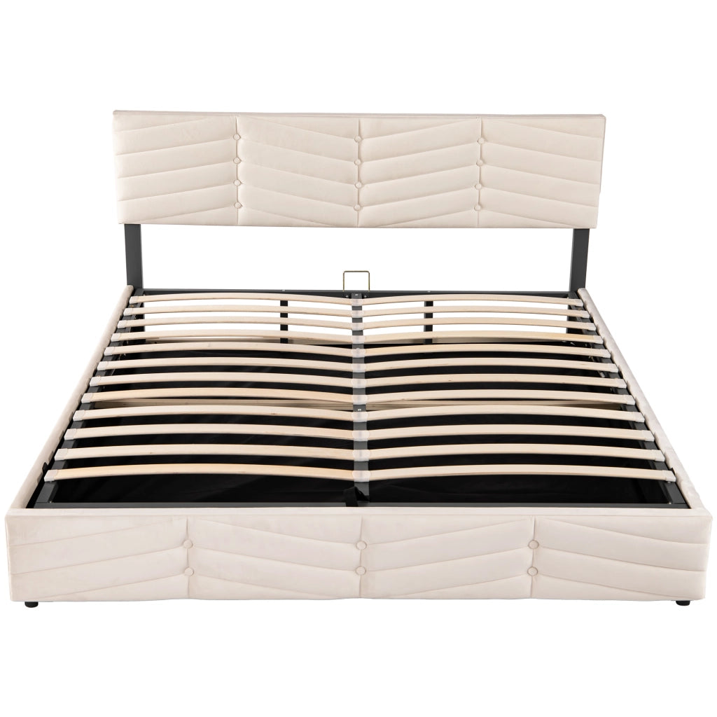 Letti contenitori 180x200 cm; testiera regolabile; velluto beige (Senza materasso)