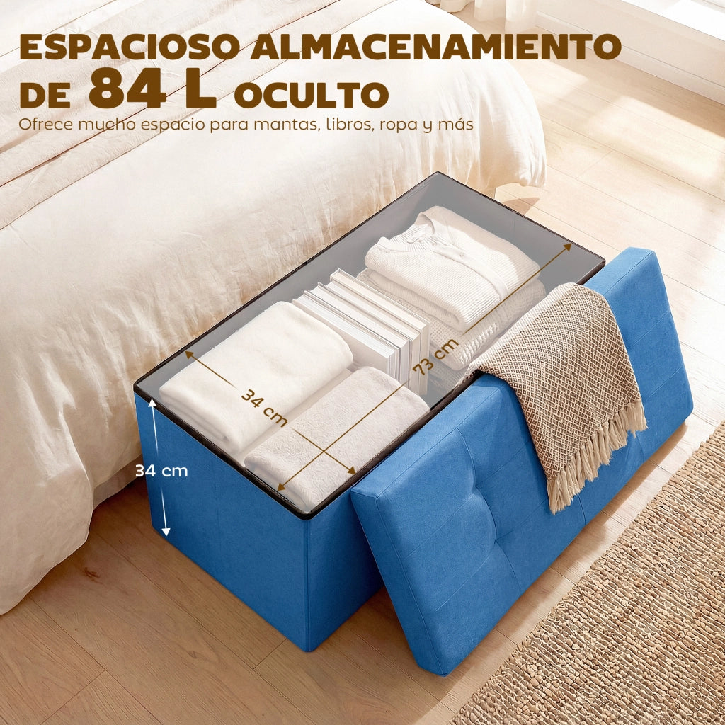 Pouf con contenitore ¨C zephmum ¨C blu, lino sintetico, 76x38x38 cm