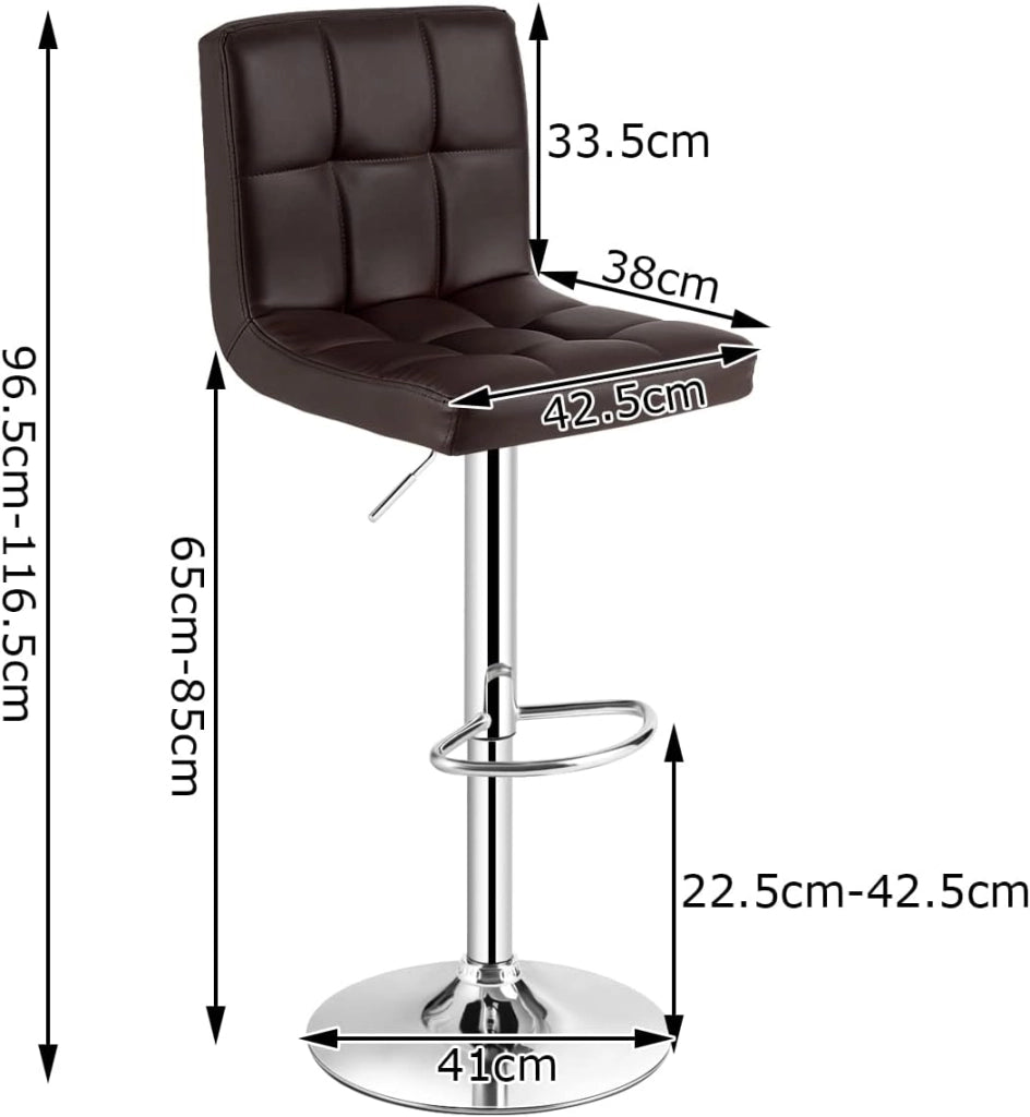 Set di 2 Sgabelli da Bar Regolabili in Altezza 65 – 85 cm, Girevole a 360° con Schienale e Poggiapiedi, Sgabello da Bistrò, Portata Fino a 150 kg
