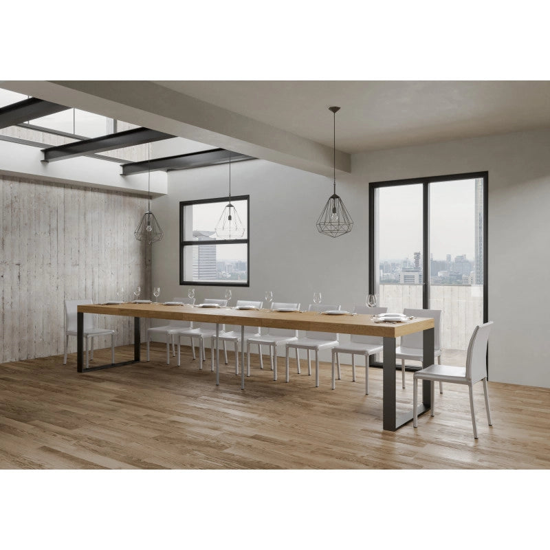 Tavolo allungabile 120/380x90 cm Tecno Premium telaio Antracite - Quercia Natura