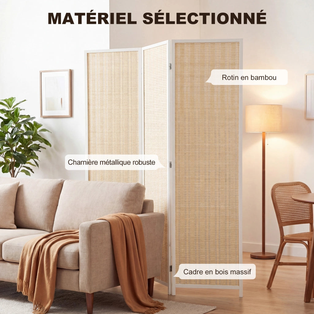 Paravento in legno 3 ante ¨C zephmum ¨C bianco 135x180 cm