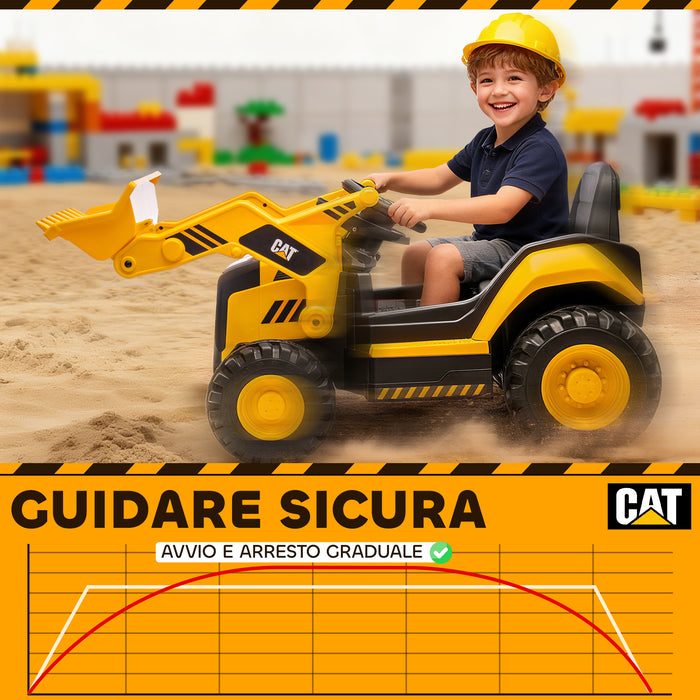 Ruspa Elettrica per Bambini 3-6 Anni Marchio Ufficiale Caterpillar 12V con Telecomando Giallo