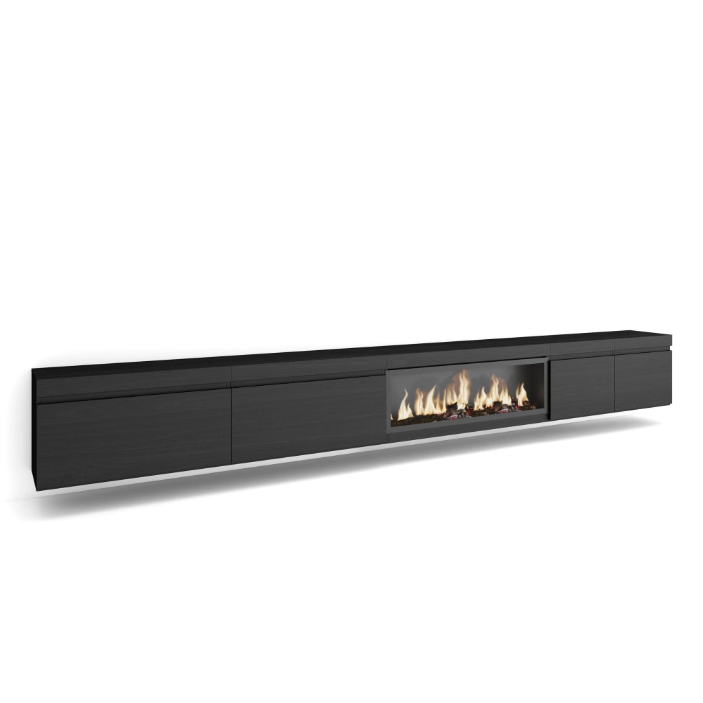 Mobile TV Soggiorno, 368x35x45, Camino elettrico XXL, da appendere, Nero RF3689