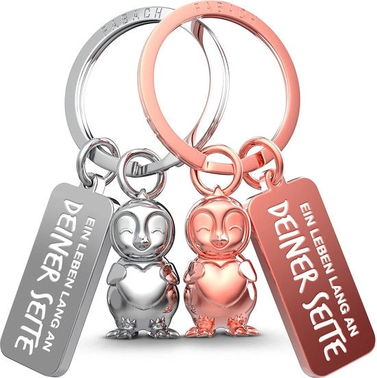 Sostegno per chiavi per coppia - 2 pinguini gelati con cuore - Amuleto di fortuna per la compagna - Regalo di anniversario per l'amore di coppia - Dono per il giorno di San Valentino