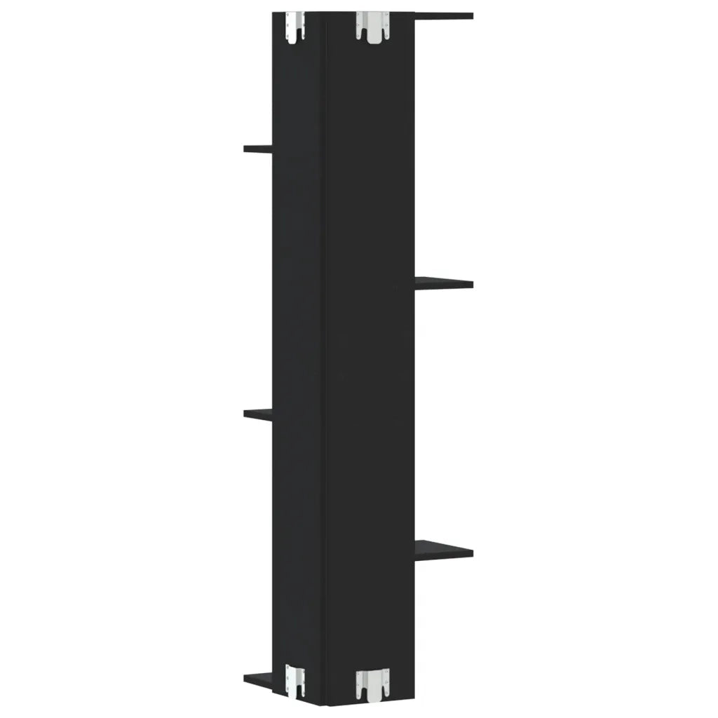 Scaffale Angolare Muro Nero 36,5x36,5x140 cm Legno Multistrato