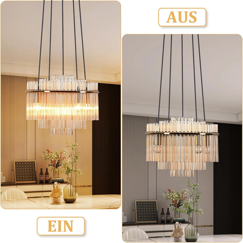 Lampada a sospensione ZMH Vintage 5 Luci E27 in Vetro Dorato (senza Lampadine)