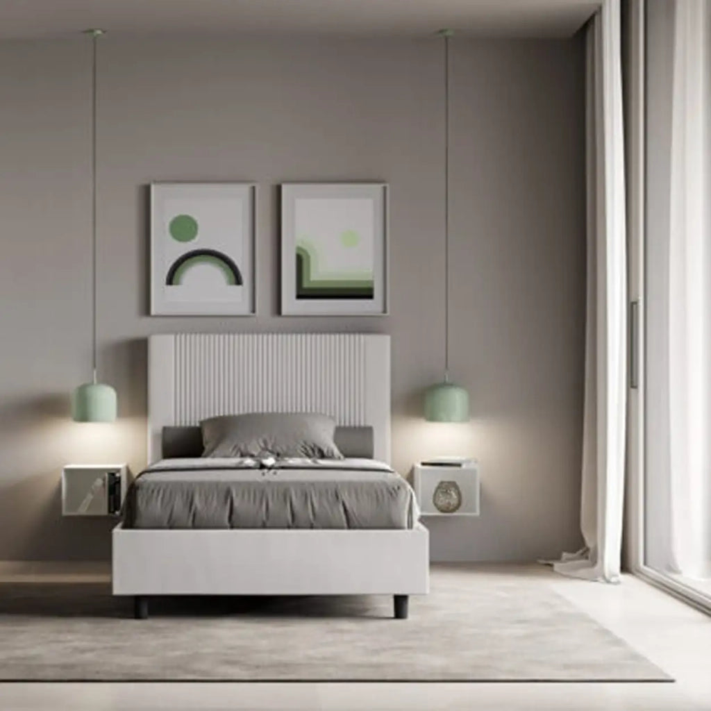 Letto una piazza e mezza senza rete imbottito 120x190 similpelle bianco Goya