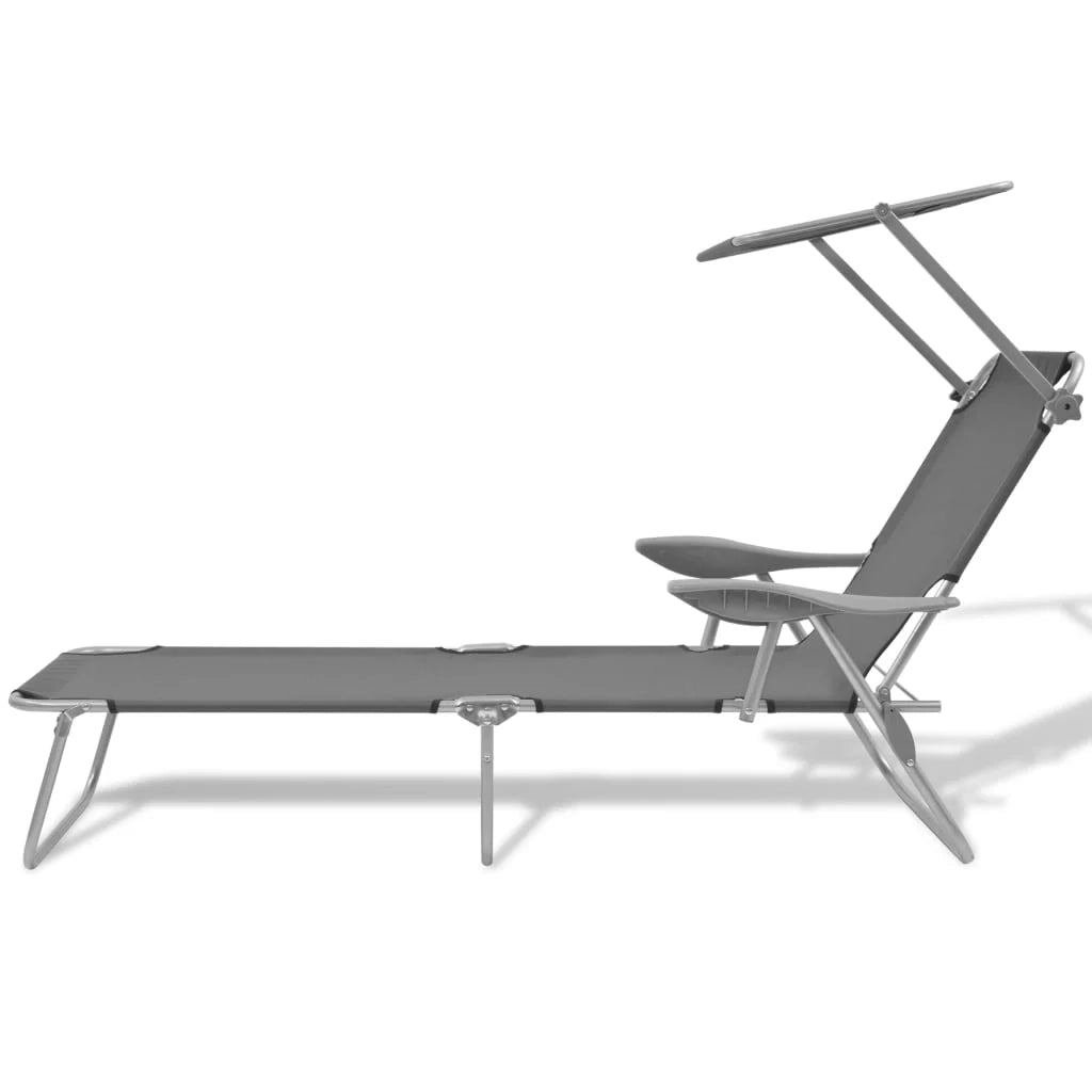 Lettino prendisole sedia a sdraio lettino prendisole letto da giardino mobili da esterno per patio con tenda da sole acciaio grigio 02_0012265
