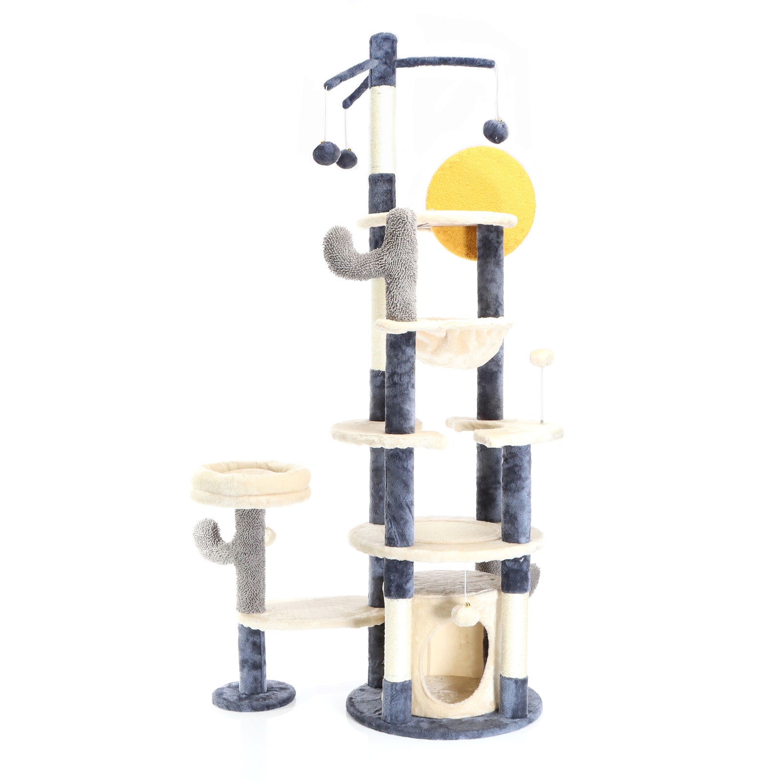 Fudajo Albero tiragraffi per gatti grigio scuro 172 cm con casetta amaca e palline