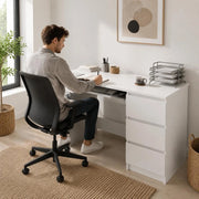 White Engineered Wood Desk With Drawer, 90x45x76 Cm Computer Table, Sturdy Minimalist Design, Space Saving Workstation For Home Office Study Room