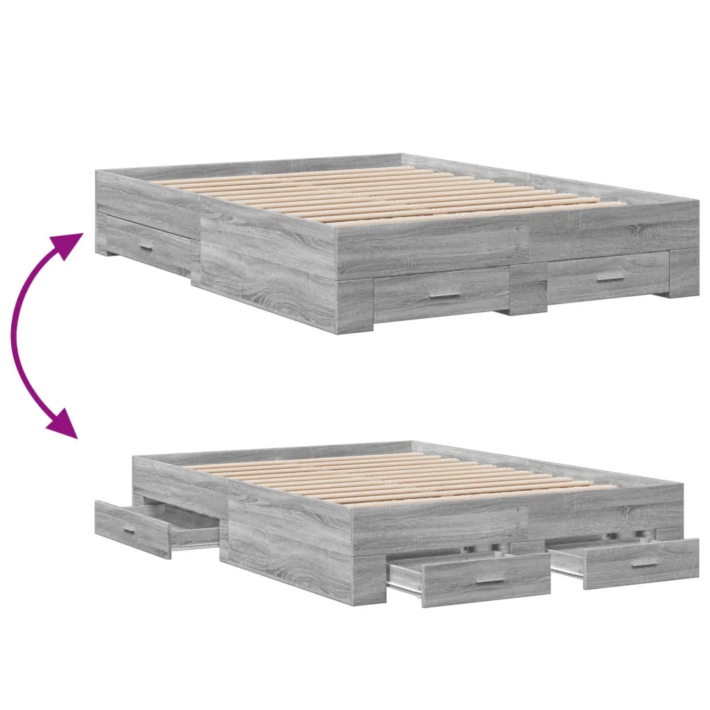Giroletto Cassetti-Struttura Letto con contenitore Grigio Sonoma 140x190 cm Legno Multistrato 722361