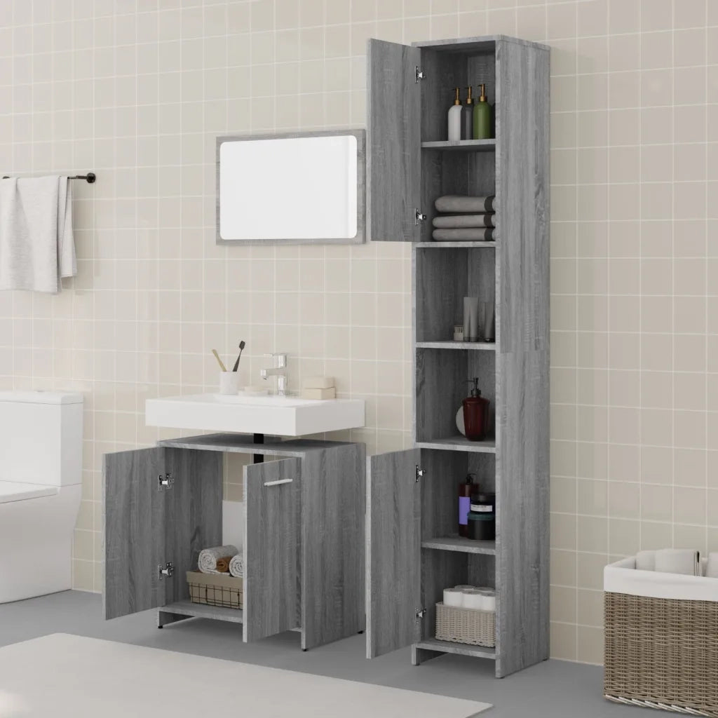 Set Mobili da Bagno 3 pz Grigio Sonoma in Legno Multistrato 3152717