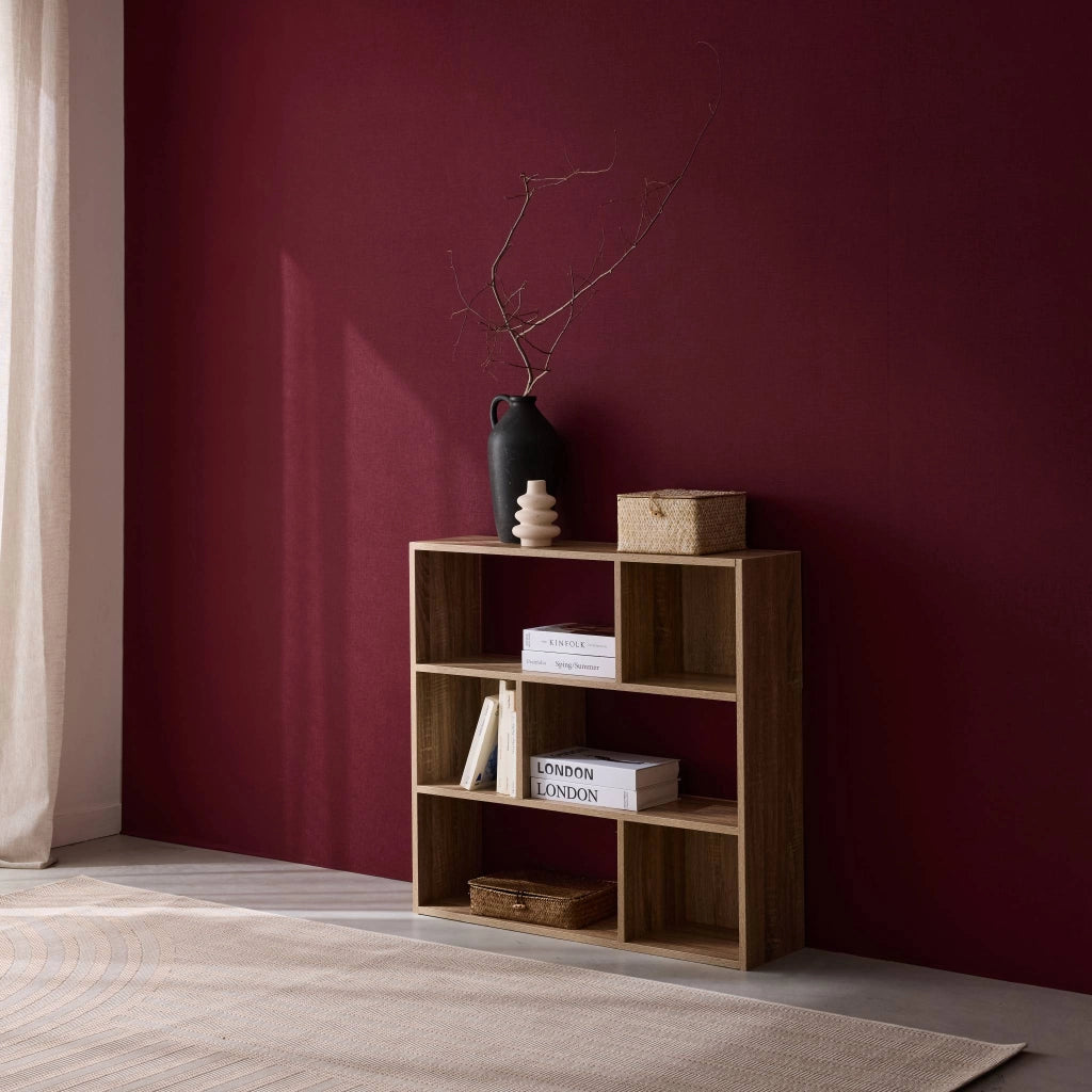 Libreria a 3 ripiani con 6 vani, marrone naturale