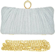Clutch per donna, Cerimoniale con Catena in Argento, Chiusura Metallica e Catena Rimovibile per Borsa a Spalla, Borse a Spalla per Prom, Festa, Argento