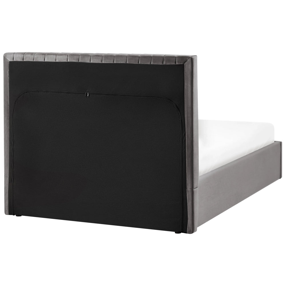 Letto matrimoniale con contenitore velluto grigio 120 x 200 cm Testata imbottita