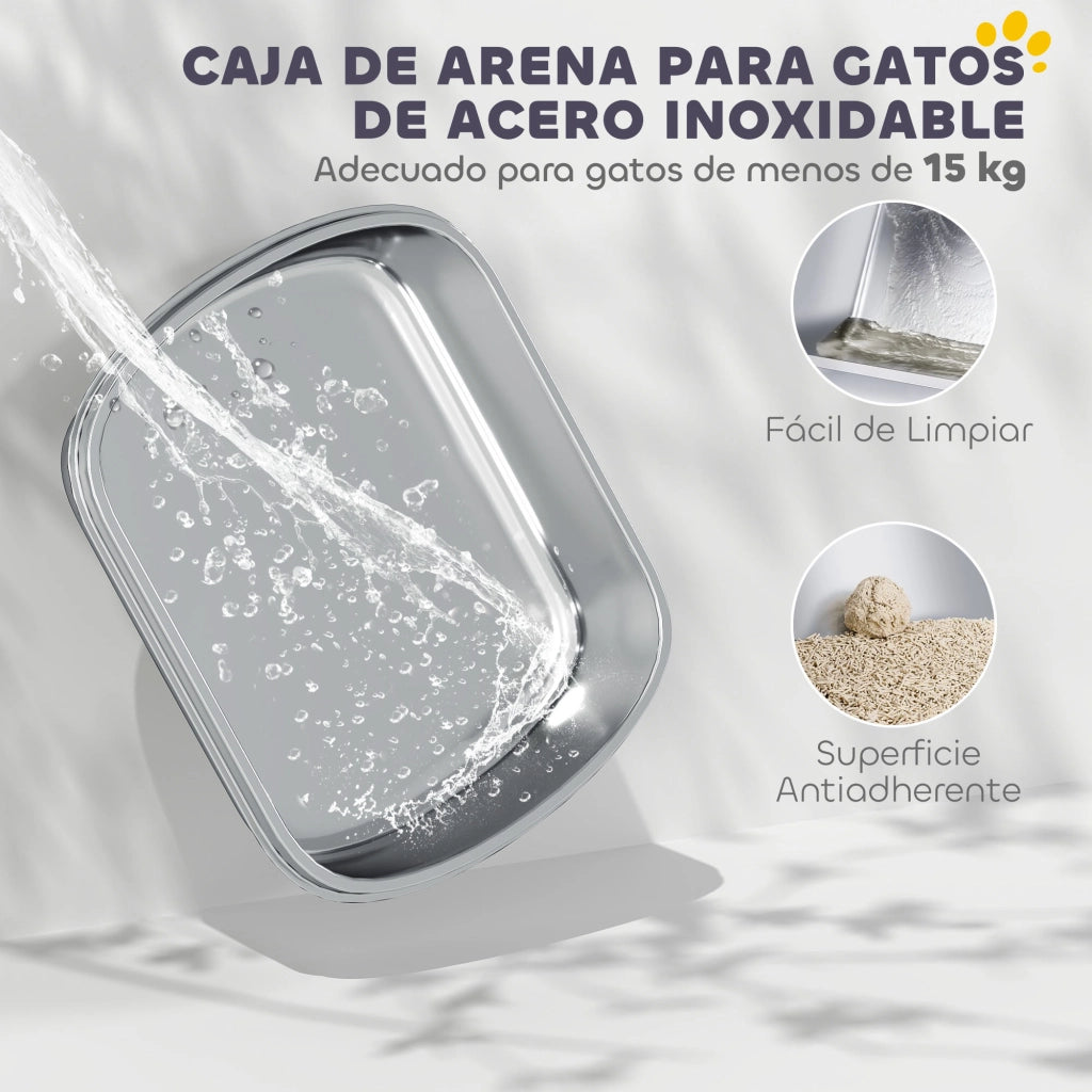 Arenero per Gatti Coperto con Vassoio Acciaio Inossidabile ¨C zephmum ¨C Grigio