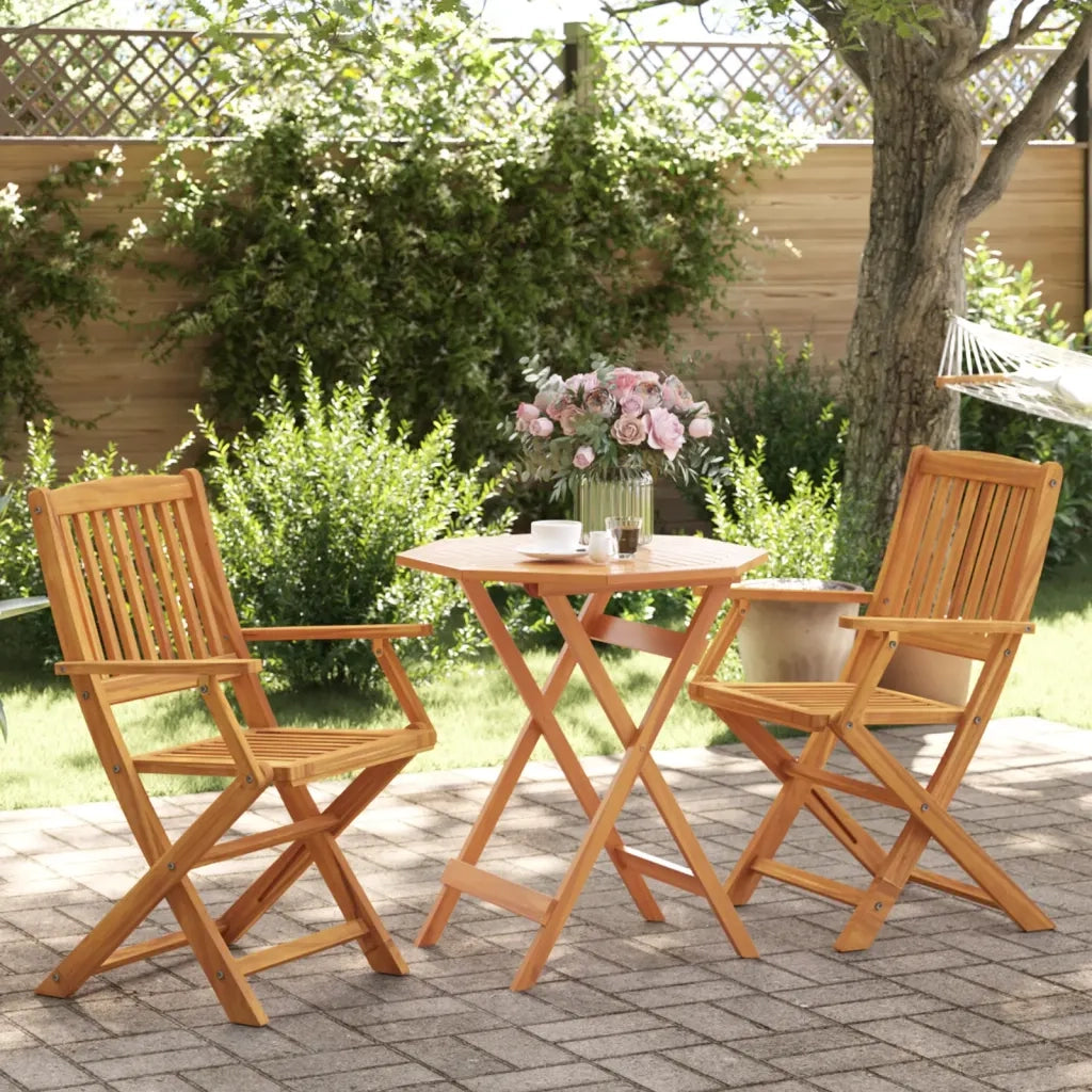 Set BistrÃ² Pieghevole 3pz in Legno Massello di Acacia