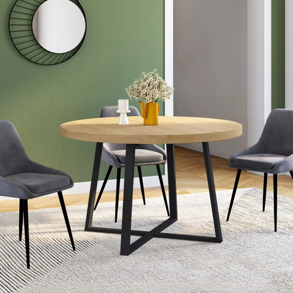 IDMarket - SELMA tavolo da pranzo rotondo allungabile 4-10 persone legno e nero 110-200 cm