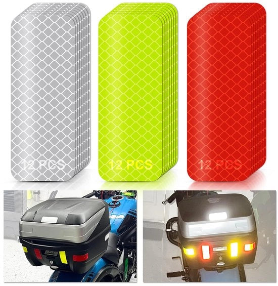 Etichette riflettenti 36 pezzi - Alta visibilità - Adesivo riflettente - Strisce idrorepellenti - Sicurezza per bicicletta/automobile - Prestazioni riflettenti notturne