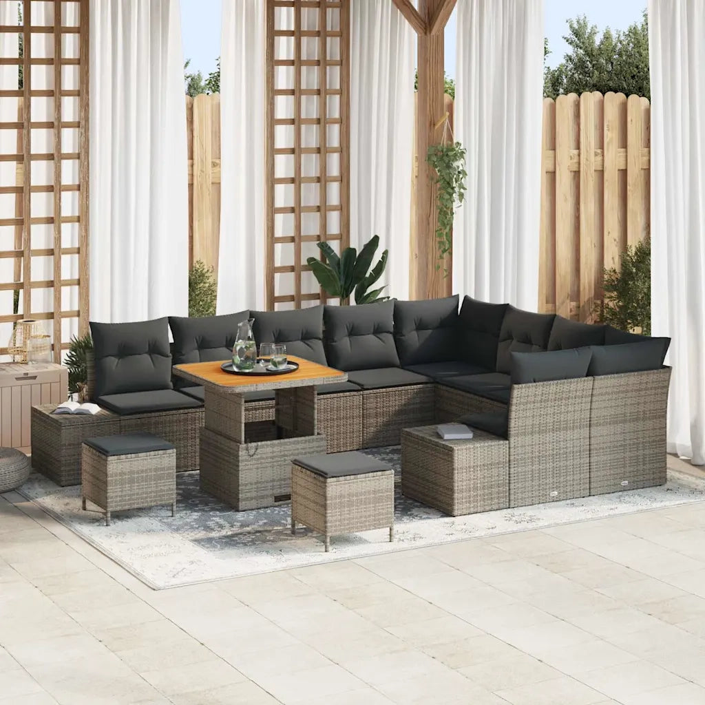 Set Divano da Giardino con cuscino 12 pcs Grigio Poly Rattan 3364773
