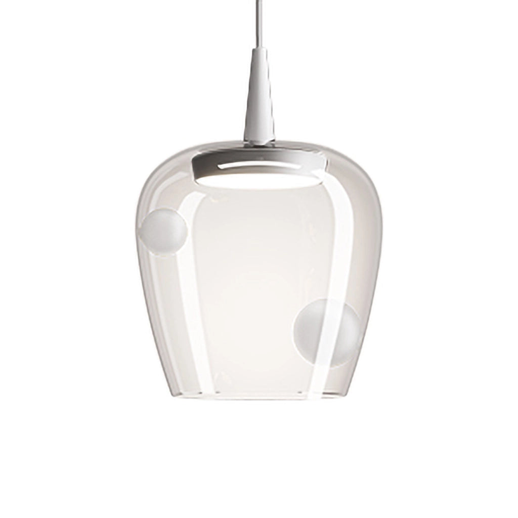 Zafferano Lampada a sospensione Bilia 230V LED 8W in vetro borosilicato soffiato bianco sabbiato, diametro 18 cm, altezza regolabile fino a 324 cm