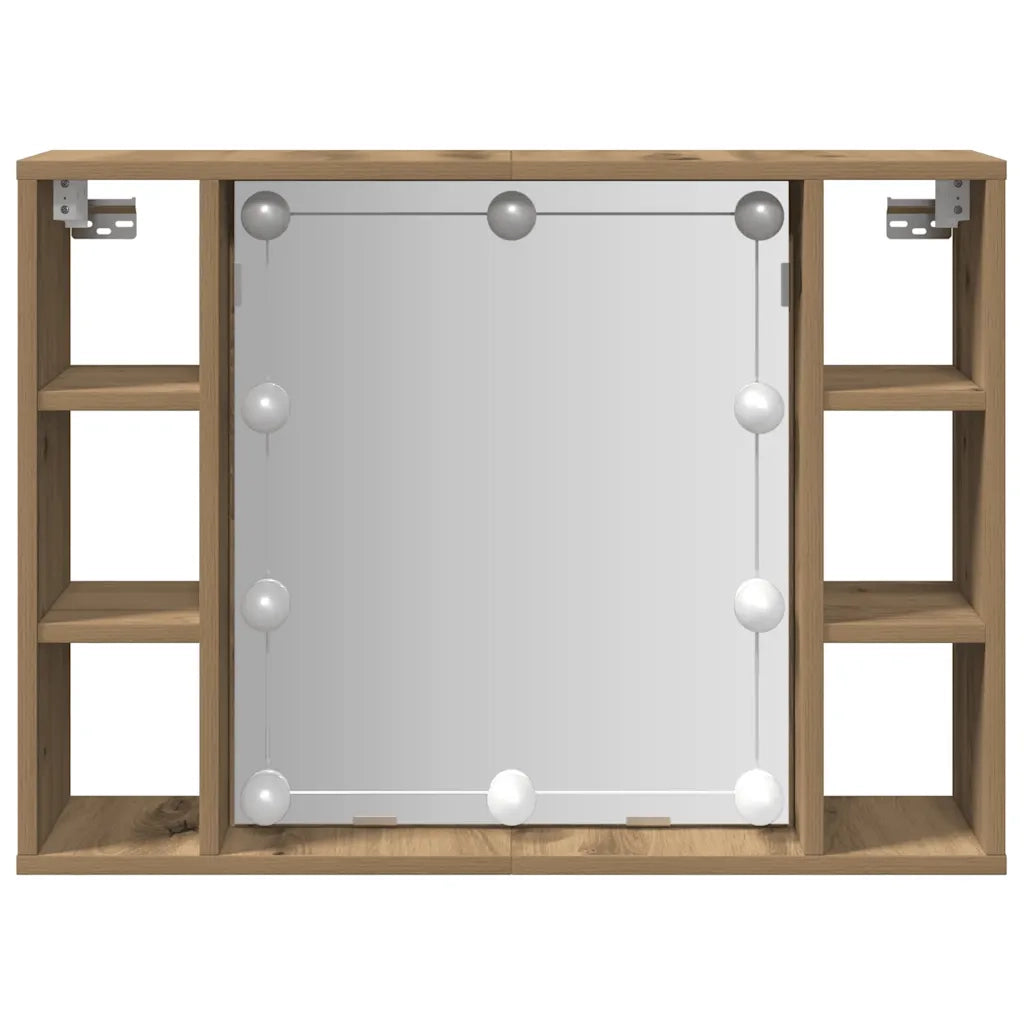 Mobile a Specchio LED-Armadietto a Specchio Rovere Artigianale 76x15x55cm Multistrato