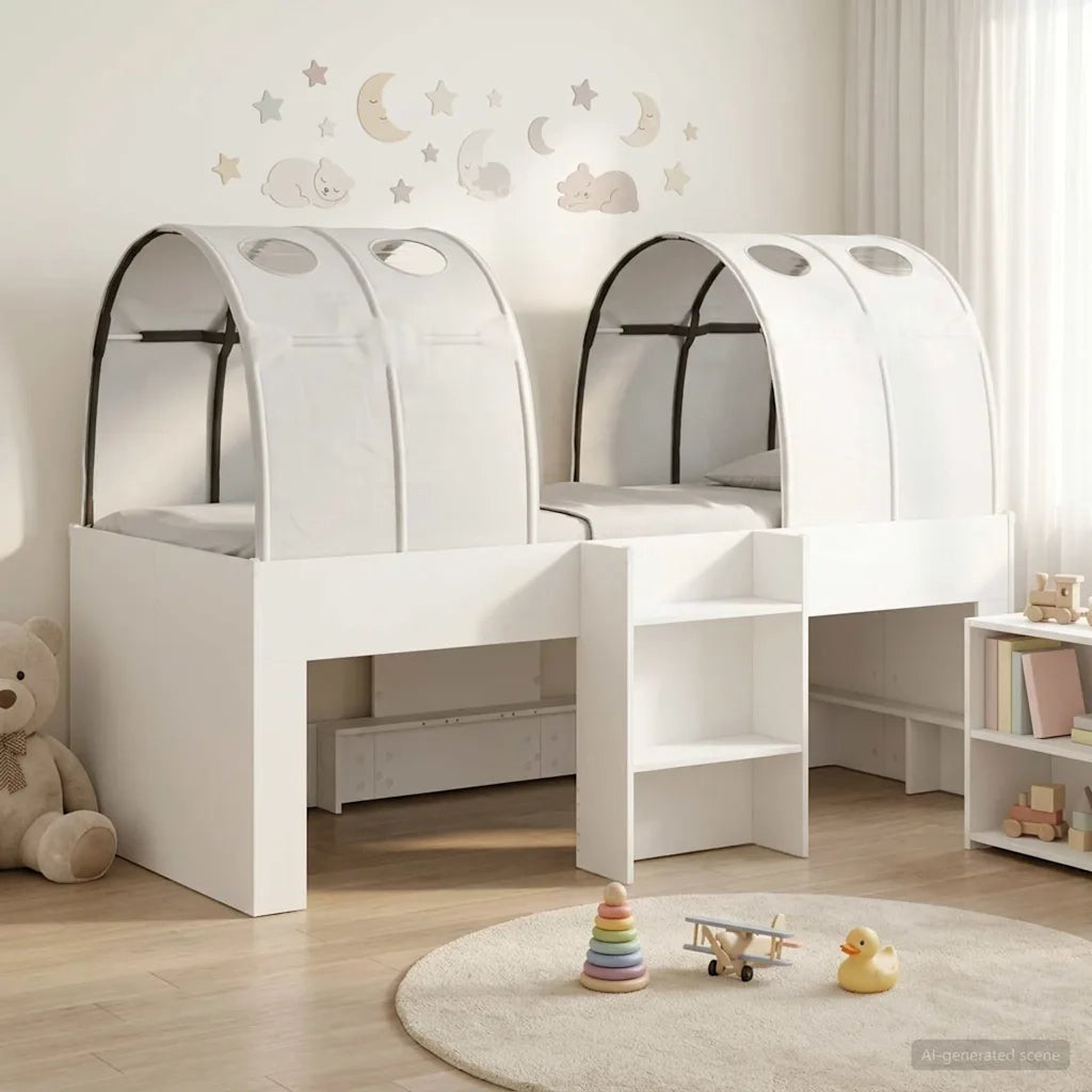 Letto con Tunnel 4 pcs Bianco Legno ingegnerizzato