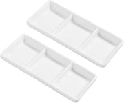 Dip-dienblad ceramico, 2 pezzi, 15 cm, bianco, con 3 contenitori, rettangolare - adatto per soia e altre salse - piatto da servizio per piatti.