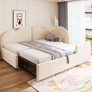 Letto imbottito a scomparsa a L con testiera a forma di nuvola in velluto beige per camera da letto e ospiti