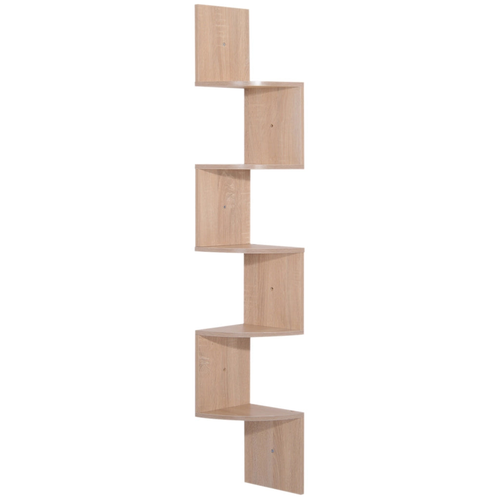 Libreria Angolare a Parete Zigzag 5 Livelli ¨C Zephmum ¨C Legno Rovere 20x20x126 cm