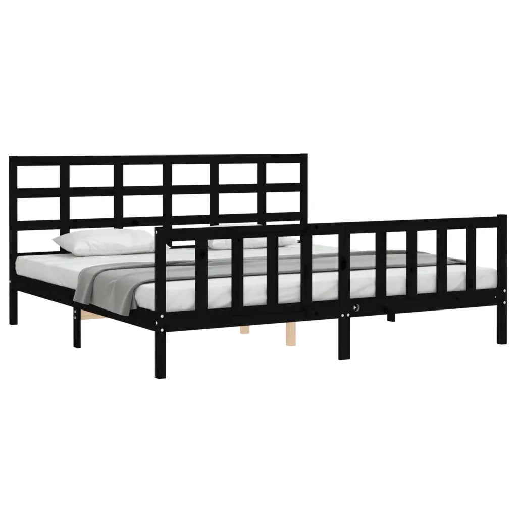 Giroletto con Testiera-Struttura Letto con testiera Nero 200x200 cm in Legno Massello 555993