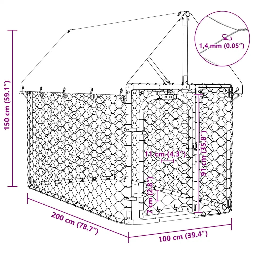 Gabbia per Cani da Esterno con Tetto 200x100x150 cm CFW1187157