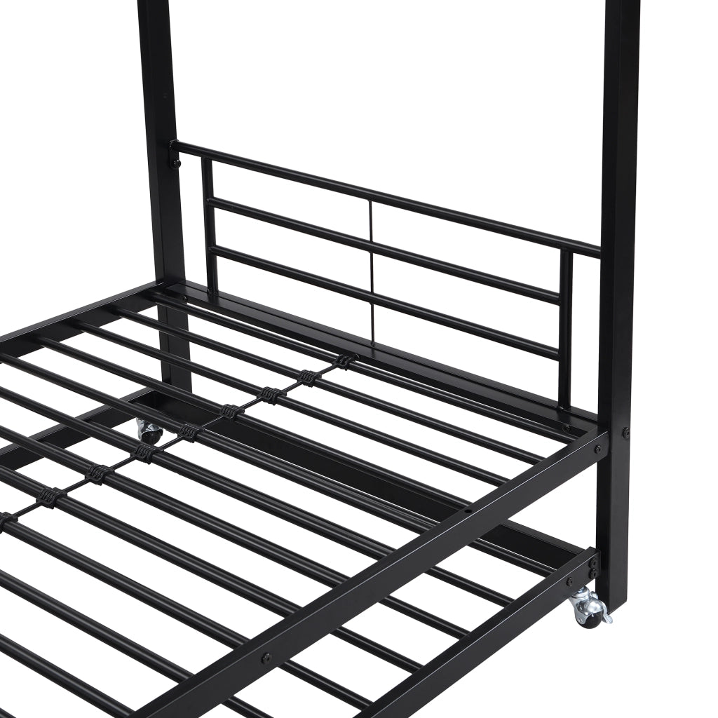 Letto a castello tre posti 90 × 200 cm con letto estraibile e scala in metallo nero