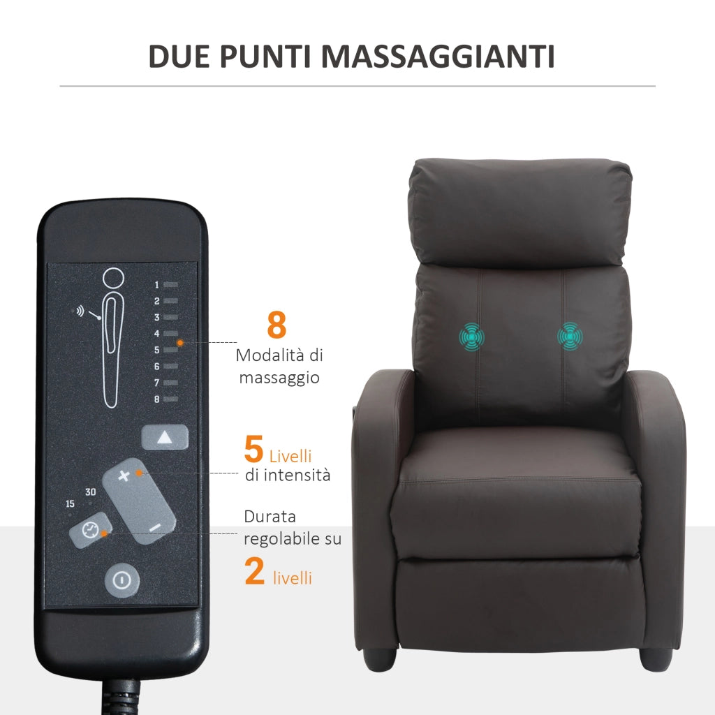 Easycomfort Poltrona Relax Massaggiante con Telecomando e 8 Programmi, Reclinazione e Poggiapiedi, 68x88x98cm, Marrone