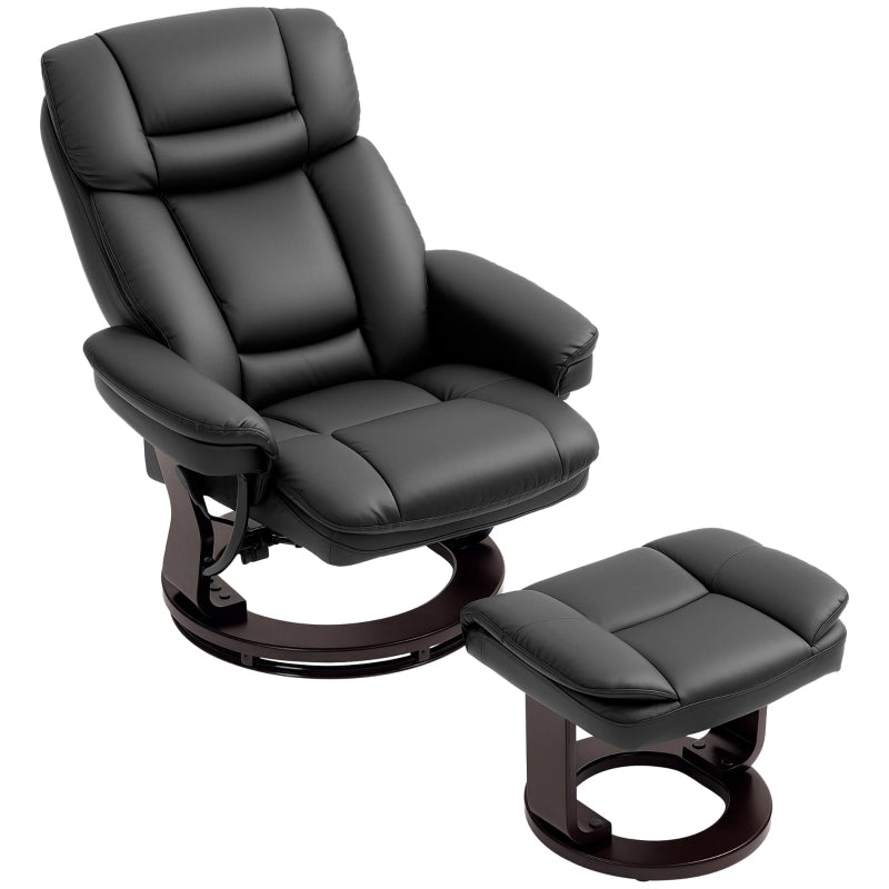 Poltrona relax girevole con poggiapiedi, funzione reclinabile, rivestimento in pelle rigenerata nera