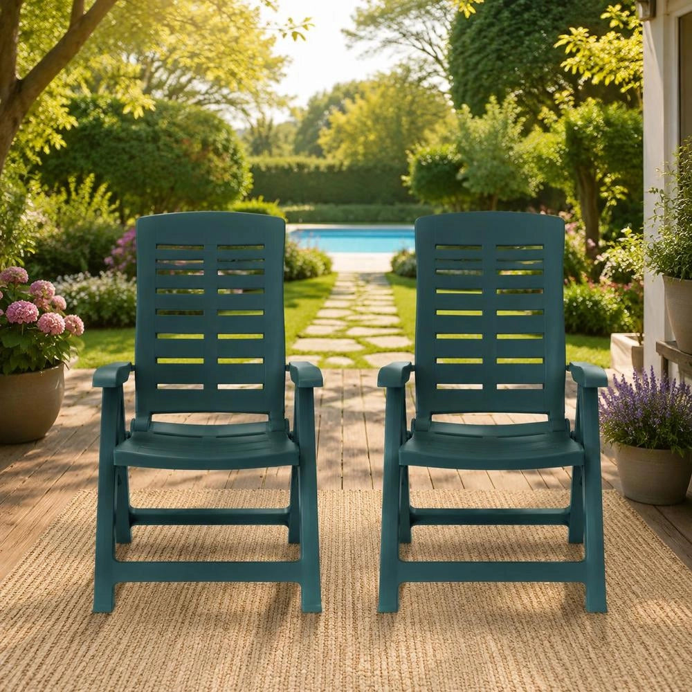 Adjustable Garden Chairs, 2 Pieces, Plastic, Green