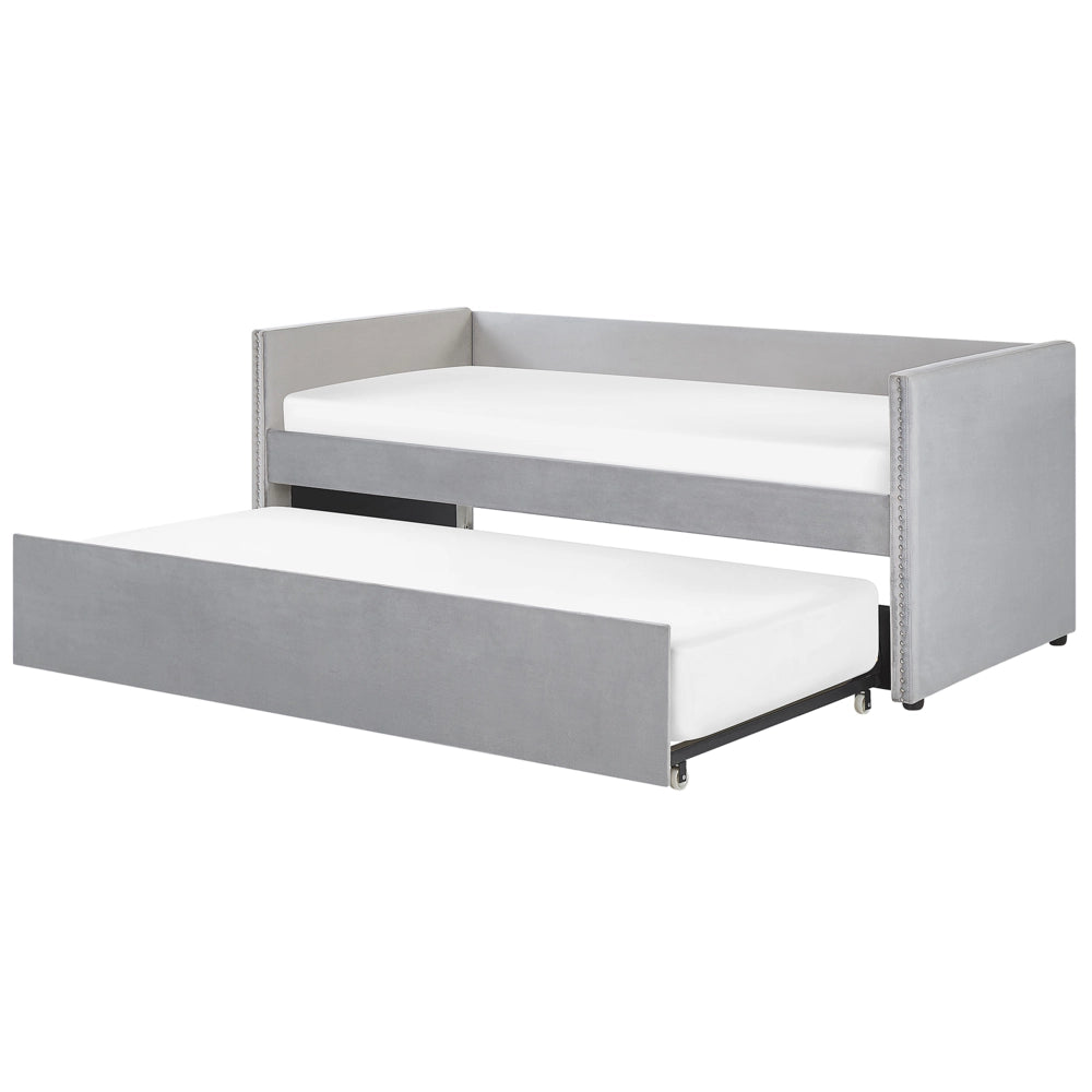 Letto estraibile 90 x 200 cm Velluto grigio chiaro Singolo doghe in legno Daybed Glamour Borchie decorative