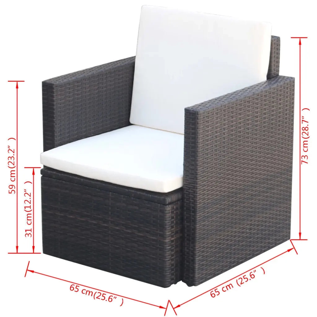 Sedia da Giardino con Cuscini in Polyrattan Marrone cod mxl 8209