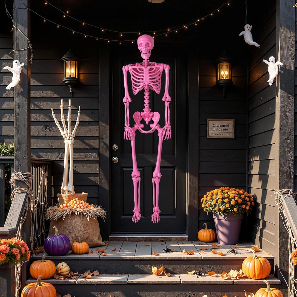 COSTWAY Scheletro di Halloween 160 cm, Scheletro Umano a Grandezza Naturale con Giuntura Mobile, Halloween Decorazione da Interno ed Esterno, per Giardino, Feste di Cimitero e Casa Infestata