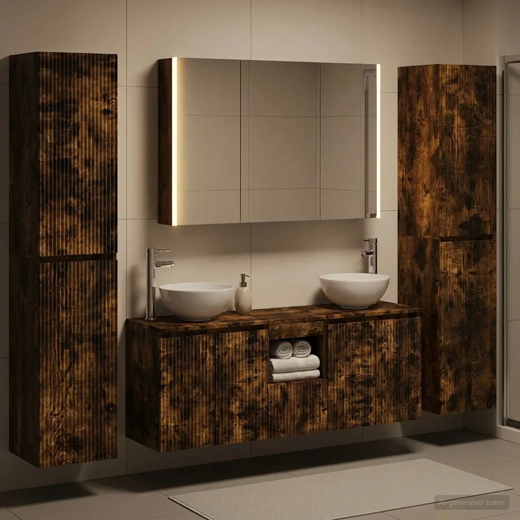 Set di mobili per il bagno 6 pcs Rovere Fumo 3407219