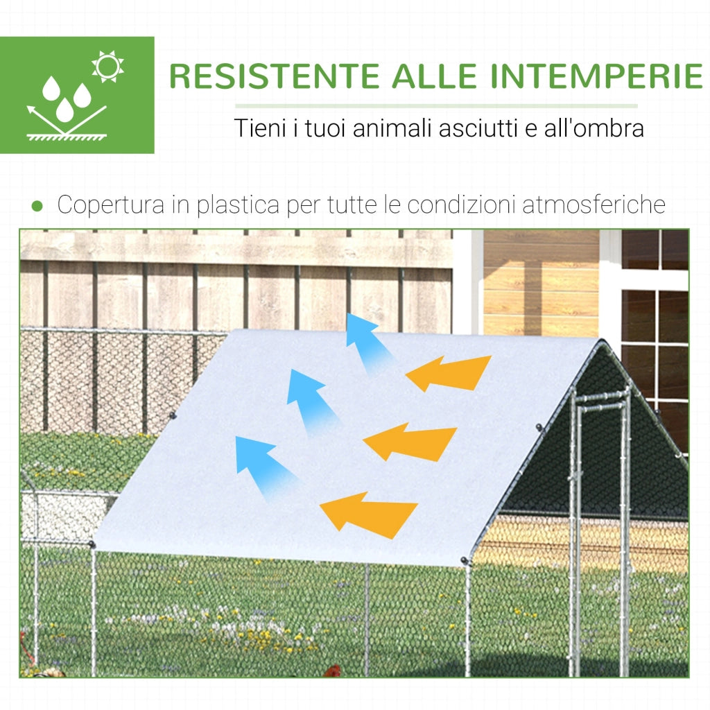 Pollaio Gabbia per Galline da Esterno 3x8x2m Telaio Zincato Argento