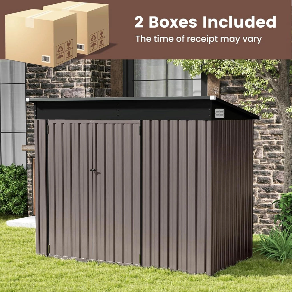 Casetta Attrezzi Giardino in Metallo, Capanno per Attrezzi con 2 Porte e 2 Finestre per Ventilazione, 235 x 117 x 185 cm, Ripostiglio da Esterno con 2 Paia di Guanti (Grigio Caldo)