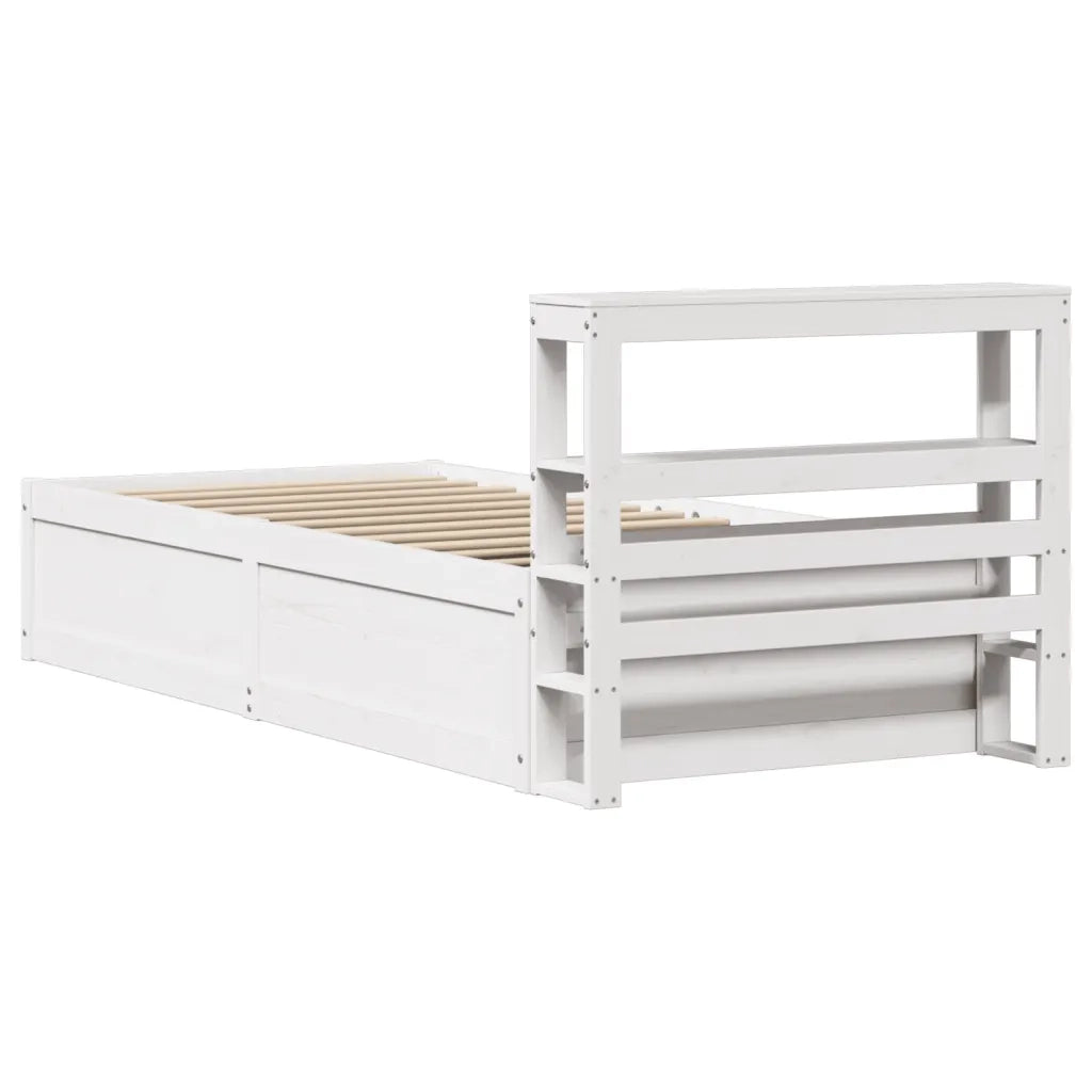Letto singolo | Letto per adulti | Giroletto con Testiera Bianco 90x190 cm Legno Massello di Pino