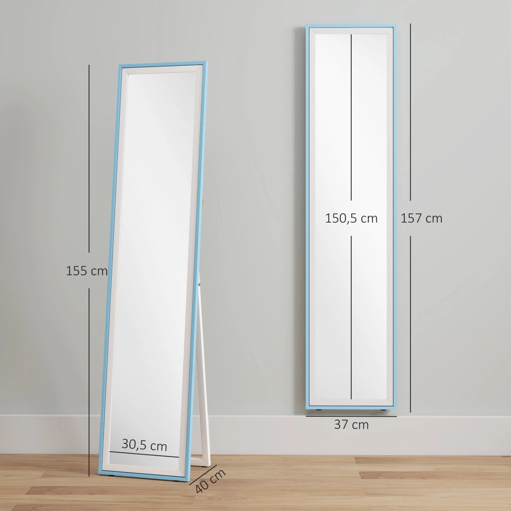 Specchio a Pieno Corpo con Cornice ¨C zephmum ¨C Bianco e Azzurro 37x4x157 cm