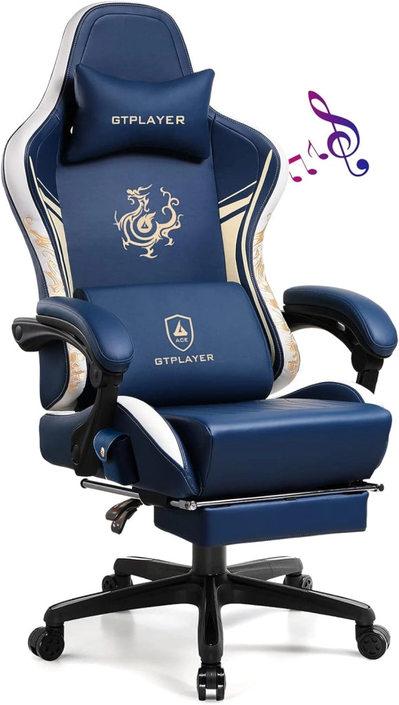 Sedia Gaming Ergonomica Poltrone con Altoparlanti Bluetooth e Poggiapiedi Sedia Gamer Reclinabile Serie Dragon Sedia Ufficio con Poggiatesta e Cuscino Lombare per Lavoro e Gioco Viola